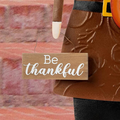 Glitzhome Thanksgiving Yard Stakes Metal Pilgrim Boy Yard Signs Hanging Wall Decors for Thanksgiving Fall Harvest Outdoor Decorations, 36" H