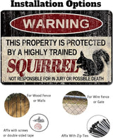 Vintage Squirrel Metal Sign Warning This Property is Protected by Highly Trained Squirrel Yard Sign Outdoor Home Wall Decor 12x8Inch