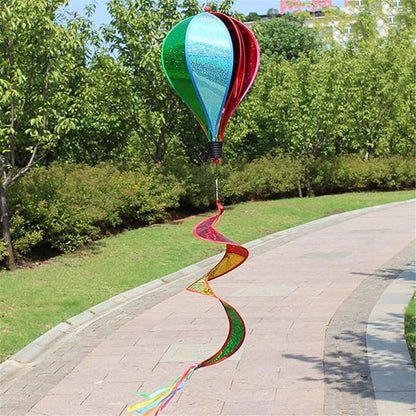 Hot Air Balloon Windmill Spinner Rainbow Windsock Includes Curlie Tail and Colorful Kinetic Hanging Decoration for Garden Yard Outdoor Decor Toy - 3Pack