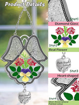 KY&BOSAM Angel Suncatcher Faith Hope Love Stained Glass Panels Suncatchers for Windows Hangings Wind Chime with Pressed Flower Glass and Metal Heart Charm Birthday Gifts for Mom Mothers Day Christmas