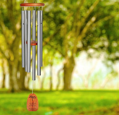 Woodstock Chimes Personalized Amazing Grace Wind Chime for Outside 40" Medium Silver,Outdoor Garden Decor, Memorial Gift for Loss Loved Ones P-AGLS03