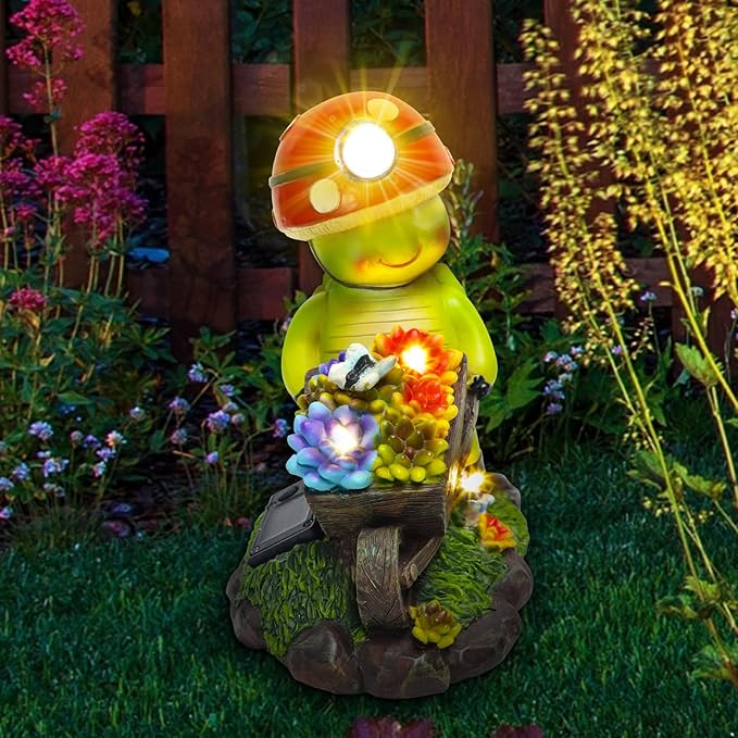 SunGlee Solar Light Turtle Outdoor Garden, Turtle Solar Light for Outdoors Yard Patio Decor 4 LED Sun Powered Outsides Turtles Decor Light Up Garden Statue Gardening Gift for Women Mother Decoration