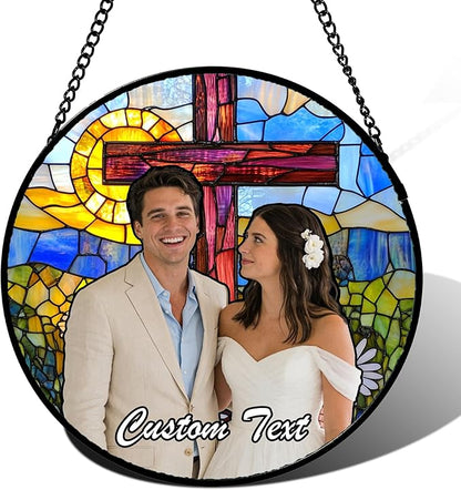 Personalized Custom Photo Mother Gifts Stained Glass Window Hanging - Customized Memorial Ornaments Suncatchers Christmas Birthday Mother's Day for Lovers Women Men Dad Mom Grandma