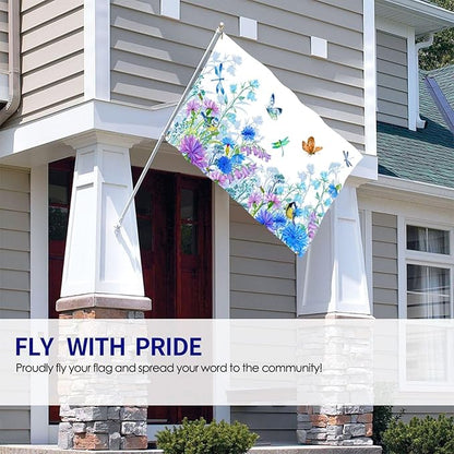 Blue Flower Butterfly Dragonfly Bird Flag 3x5 Ft Outdoor Indoor With Grommet Spring Summer Garden Yard Banner Decorative Sign