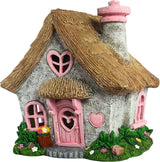 PRETMANNS Fairy House for Outside with Solar Powered LED Lights for Garden - Fairy Garden Houses for Outdoor - Miniature Accessories for Cottage Decor for Village - 7.56” High, Pink