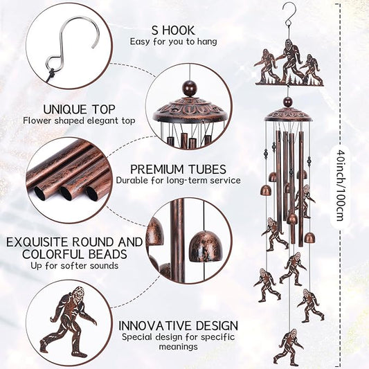Bigfoot Wind Chimes Gift for Outdoor, Big Foot Gifts for Men Women Dad Grandpa, Memorial Gift Metal WindChimes for Outside Indoors Home Lawn Porch Patio Garden Decor Yard Decoration