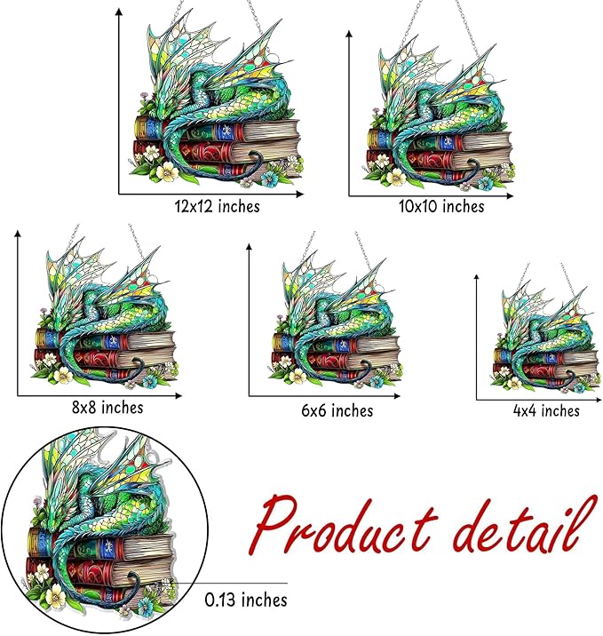 Dragon Books Bookish Acrylic Suncatcher, Book Suncatchers for Window Hangings, Bookish Gifts for Readers Book Lovers Bookworm, Gift for Mother's Day, Women, Mom, Wife, Grandma
