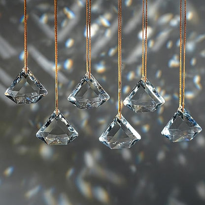 Set of 6 Crystal Glass Diamond Haingings Clear Glass Prisms Ornament Hanging Crystals Decoration for Party, Wedding, Valentines