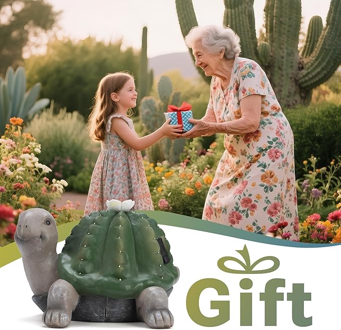 Etlemonde Solar Cactus Turtle Statue Garden Decor Light - Outdoor Decorative LED Flower, Suitable for Patio, Lawnand Garden Decorations, Gifts for Mom