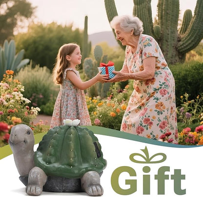 Etlemonde Solar Cactus Turtle Statue Garden Decor Light - Outdoor Decorative LED Flower, Suitable for Patio, Lawnand Garden Decorations, Gifts for Mom