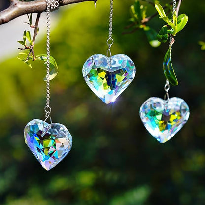 H&D HYALINE & DORA 50mm Geometry Crystal Heart Sun Catcher Prisms Hanging Suncatchers with Glass Prism Rainbow Maker for Windows, Balcony, Kitchen, Garden Decor (AB,3 Pack)