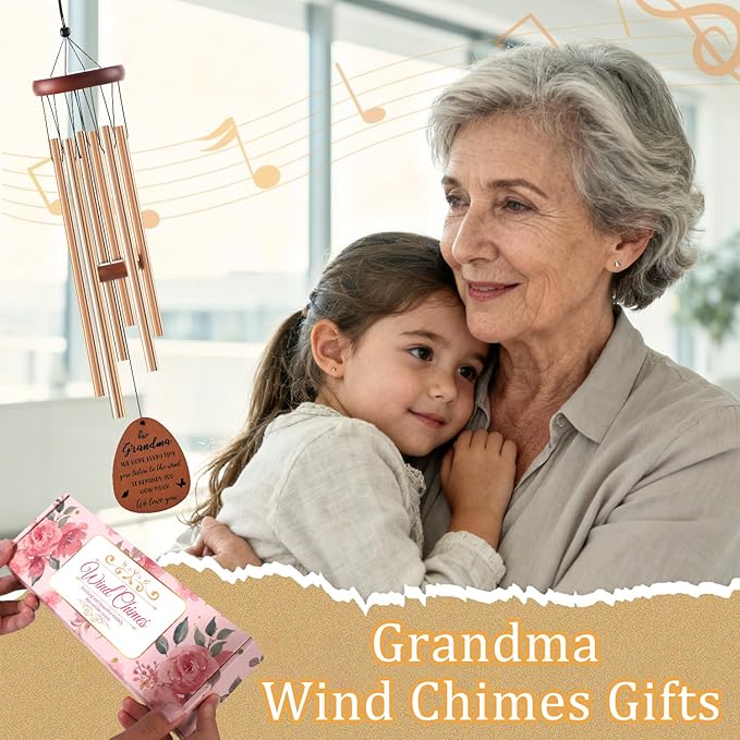 Grandma Gifts Wind Chimes - Grandma Birthday Christmas Mothers Day Retirement Gifts Ideas, Grandmother Wind Chime Presents from Granddaughter Grandson Grandkids