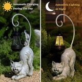 Laughing Cat Figurine with Solar-Powered LED Light, 15.7 Inches Tall Marble, Perfect for Gift Garden Decor or Housewarming for Cat Lovers.