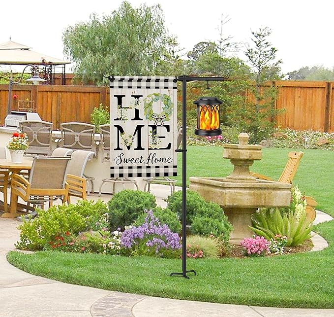 Garden Flag Stand Holder with Shepherd Hooks for 12 x 18 Flag, 51 Inch Height with 3/4 Inch Extra Thick Heavy Duty Garden Flag Pole with 4 Prong Base for Outside Home Yard Patio Decor