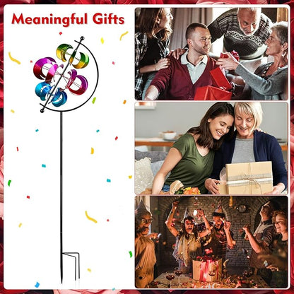 Large Metal Wind Spinner for Garden and Yard – 63 Inch Kinetic Outdoor Sculpture with Dual Direction 360° Spinning Blades – Weather Resistant Moons Yard Art Decor for Patio, Lawn, and Porch