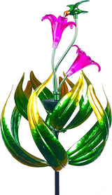 Solar Hummingbird Tulips 69 Inch Wind Catcher for Yard Kinetic Wind Spinner with Garden, Metal Windmill-Kinetic Garden Decoration, 360 Swivel Hummingbird Tulips Outdoor Wind Sculpture Spinners