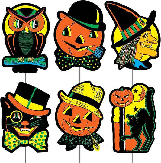 Beistle 6 Piece 12.75" x 10" Corrugated Plastic Vintage Halloween Yard Signs With Metal Stakes, Retro Fall Lawn Décor For Outdoors, Made In USA Since 1900