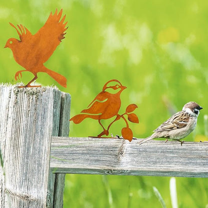 LhyBtm 5 Pcs Rusty Birds Decoration Silhouette with Rusty Patina Birds Decoration Outdoor Fence Decorations Lifelike Metal Birds Garden Ornaments Silhouette Rustic Outdoor Patio Yard Adornment