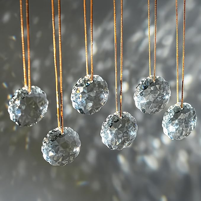 1.8in Clear Crystal Glass Flower Prisms 6pcs Crystal Hanging Ornaments for Window Glass Ornaments for Crafts for Mother's Day Wedding Party Decor