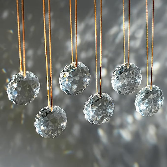 1.8in Clear Crystal Glass Flower Prisms 6pcs Crystal Hanging Ornaments for Window Glass Ornaments for Crafts for Mother's Day Wedding Party Decor