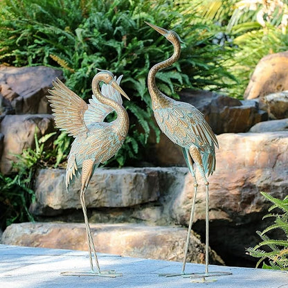 TERESA'S COLLECTIONS Yard Decorations Outdoor Garden Statues, Gold Metal Crane Yard Art, 33-39inch Outdoor Decor Yard Art Garden Sculptures & Statues 17.5''