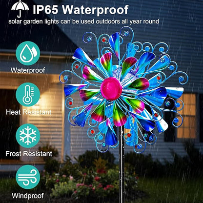 Solar Wind Spinner Outdoor Metal - Peacock Kinetic Garden Sculptures with Color-Changing LED Lights, Waterproof Wind Catchers Yard Art Decor for Patio Lawn, for Women