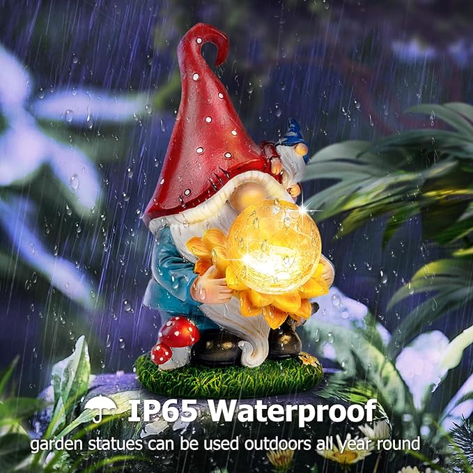 Solar Gnomes Garden Decor Outdoor Statues, Christmas Gnomes Gardening Gifts for Women Mom, Gnomes Decorations for Yard with Sunflower Decor Solar Lights for Outside, Patio, Lawn, Porch Decor