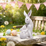 basen Outdoor White Bunny Figurines Mother and Baby Rabbit Resin Decor, Weather Resistant Garden Statue for Yard Patio Lawn, Easter Spring Decoration, Cute Animal Ornament for Home or Gift