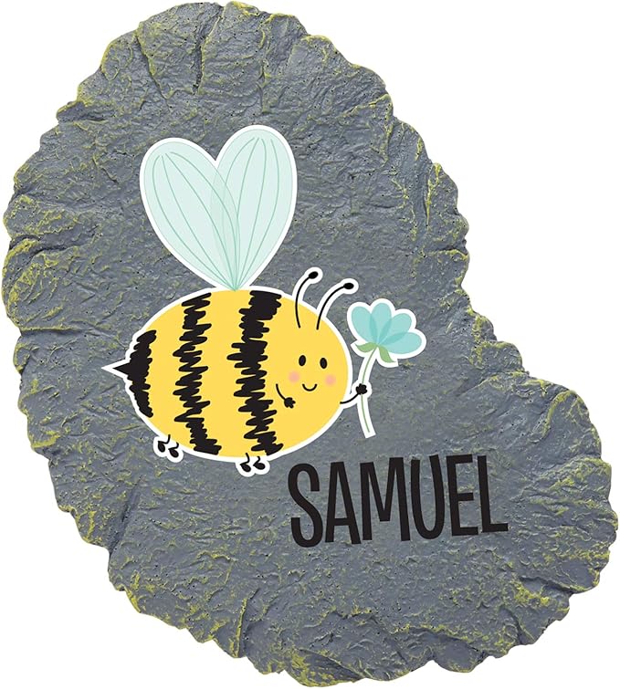 Let's Make Memories Personalized Reasons to Bee Happy Teal Flower Design Garden Stone - Small Bee Garden Decor - 6" Diameter