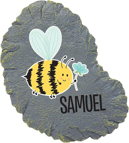 Let's Make Memories Personalized Reasons to Bee Happy Teal Flower Design Garden Stone - Small Bee Garden Decor - 6" Diameter
