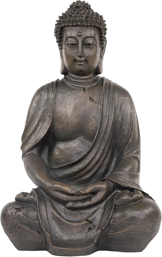 Alpine Corporation 15" Tall Indoor/Outdoor Meditating Buddha Statue, Tabletop Garden Decor, Bronze