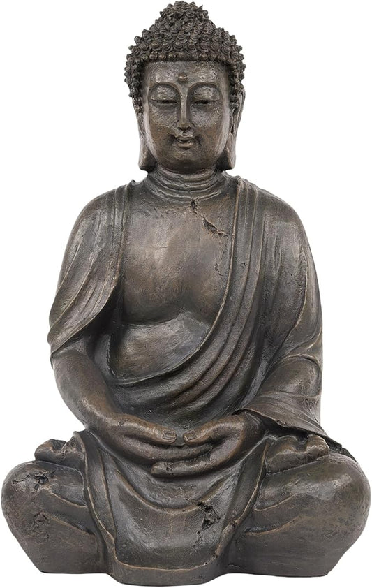 Alpine Corporation 15" Tall Indoor/Outdoor Meditating Buddha Statue, Tabletop Garden Decor, Bronze