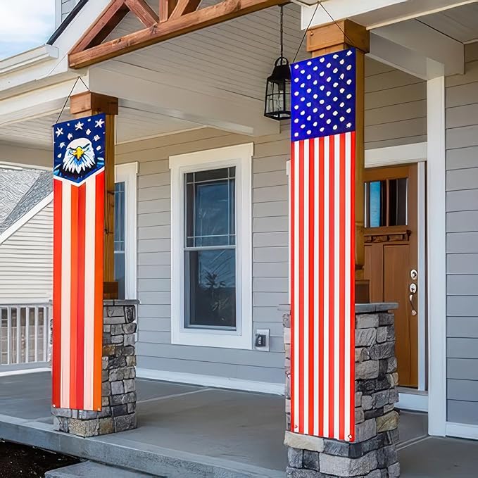 BlissYard 4th of July Decorations 2Pcs Patriotic Decor Door Banner American Flag Banner USA Independence Banners Hanging Porch Signs for Memorial Day Veterans Day Labor Days for Yard Indoor Outdoor Supplies