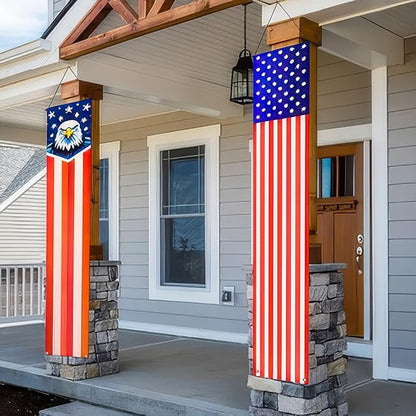 BlissYard 4th of July Decorations 2Pcs Patriotic Decor Door Banner American Flag Banner USA Independence Banners Hanging Porch Signs for Memorial Day Veterans Day Labor Days for Yard Indoor Outdoor Supplies