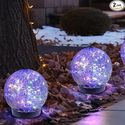 MLKNK Solar Globe Lights Outdoor Waterproof-Solar Balls-Solar Garden Lights-Orbs for Outside 2 Pack Cracked Glass Ball for Lawn Patio Yard Backyard Decorations