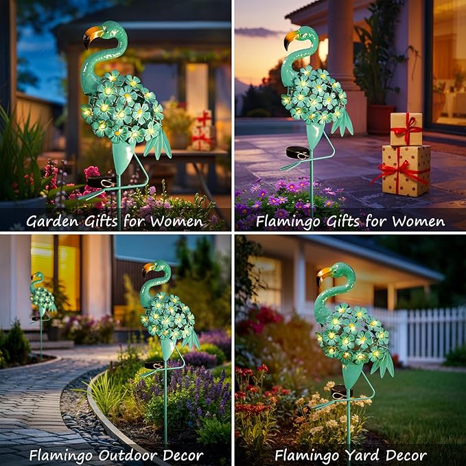 Homeimpro Flamingo Gifts Solar Garden Lights for Mom, Outdoor Yard Decorations Garden Decor for Outside Lawn Ornaments Yard Art Birthday Women Men (Robin Egg Blue, 1Pack)