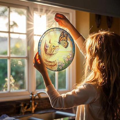 Orange Cat Gifts, Cat Memorial Suncatcher Gift for Loss of Cats, Butterfly Stained Glass Suncatcher Window Hanging Decor for Garden Pet Loss Gift Christmas Birthday Sympathy Gifts for Women Pet Lovers