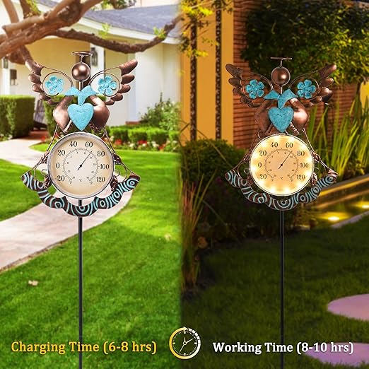 MUMTOP Outdoor Thermometers for Patio-Indoor Outdoor Wall Thermometer - Solar Led Light Angel Outside Decorative Temperature for Home or Garden Decor
