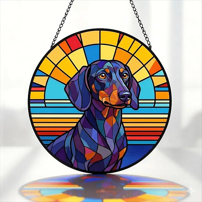 Stained Glass Dog Memorial Suncatcher,Dachshund_02 Window Hanging,Sympathy Gifts for Pet Loss,7.9 inch/20 cm Home and Garden Decor for Dog Lovers