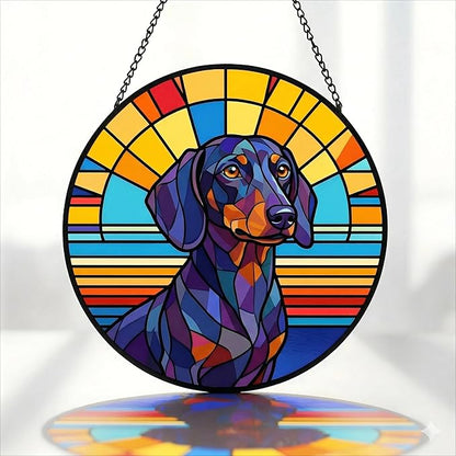 Stained Glass Dog Memorial Suncatcher,Dachshund_02 Window Hanging,Sympathy Gifts for Pet Loss,7.9 inch/20 cm Home and Garden Decor for Dog Lovers