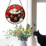 DASTOLL Stained Glass Window Hanging 4 Pcs Set Red Christmas Themed Decorations Large 15" - Suncatcher Door Garden Sun Catcher Decor Birthday New Year for Mom Woman Nana Men