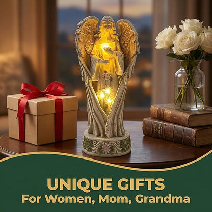COWOS Angel Statue for Garden, Solar Angel Statue for Cemetery Decorations, Praying Angel Cross Memorial Statue, Memorial Garden Figurine Gift