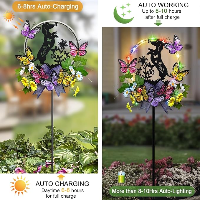Solar Powered Garden Decor Outdoor,Colorful LED Lights Dachshund Decorations Yard Stakes for Garden,Pathway,Lawn,Patio,Dog Lover Gifts for Women