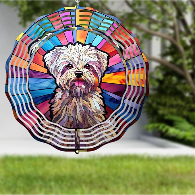 Maltese Dog Wind Spinner Pet Dog Memorial Gifts, Vibrant 3D Kinetic Aluminum Metal Yard Art, Loss of Dogs Sympathy Gifts, Hanging Outdoor Garden Decor, 8" Wind Sculptures for Patio, Porch (Maltese3)