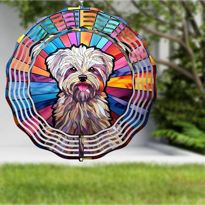 Maltese Dog Wind Spinner Pet Dog Memorial Gifts, Vibrant 3D Kinetic Aluminum Metal Yard Art, Loss of Dogs Sympathy Gifts, Hanging Outdoor Garden Decor, 8" Wind Sculptures for Patio, Porch (Maltese3)