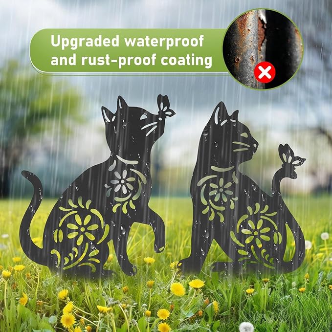 FACULX Cat Metal Decorative Garden Stakes, Rust Proof Cat Metal Black Silhouette Decor Garden Stakes for Yard Patio Lawn Decorations, Cats Outdoor Decor Gifts for Women/Men