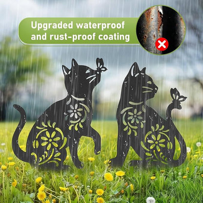 FACULX Cat Metal Decorative Garden Stakes, Rust Proof Cat Metal Black Silhouette Decor Garden Stakes for Yard Patio Lawn Decorations, Cats Outdoor Decor Gifts for Women/Men
