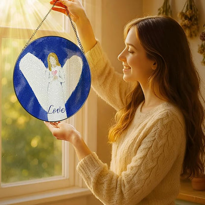 8'' Love Angel Ornament, Stained Glass Window Hanging, Sun Catcher Window Decor, Holiday Decor, Gifts for Christmas, Christian Gift, Religious Gift, Spiritual Gifts for Women & Friends