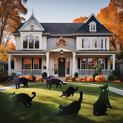 6 Pack Halloween LED Glowing Eyes Black Cat Glow in The Dark with Lights Outdoor Outside Halloween Decorations Scary Yard Signs Garden Decor Lawn for Pathway Stake Thickened Silhouette