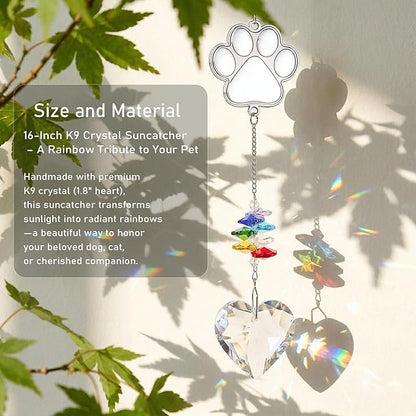 Rainbow Bridge Heart Suncatcher - Pet Memorial Gift for Loss of Dog or Cat, Crystal Remembrance Ornament, Sympathy Keepsake for Puppy Passing Away
